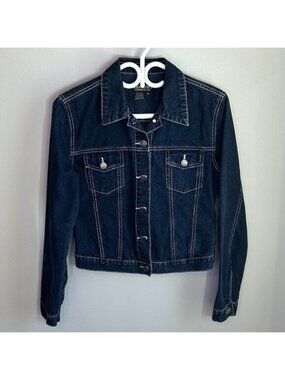 Industry Supply Co Dark Wash Denim Jean Jacket with Contrast Stitching Size M